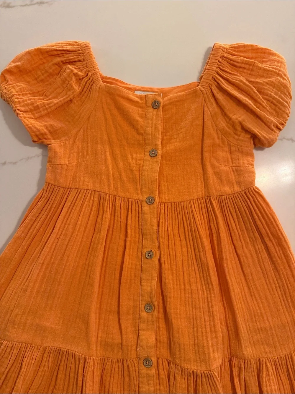 Rachel Zoe Orange Puff-Sleeve Tiered Button Dress